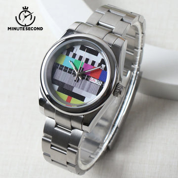 NH36 Watch DIY TV Malfunction Style Dial 50 Meter Waterproof Sapphire Crystal Oyster Administrative Strap NH36 Watch For Men