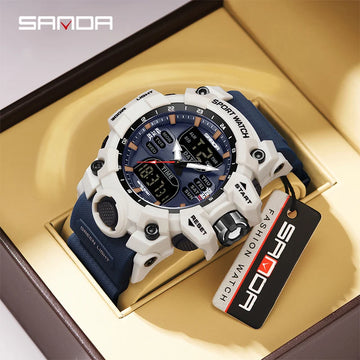 SANDA Fashion Men's Sports Watch Military G Style Dual Display LED Digital Alarm Clock 50M Waterproof Men Electronic Wristwatch