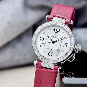 Luxury Lady Women Quartz Watch Stainless Steel Silver Diamonds Bezel