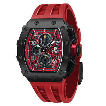 TSAR BOMBA Tonneau Watches Sapphire Crystal Red Wristwatch Waterproof
