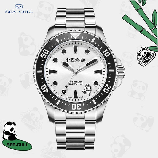 Rolling Panda Design Men's Watch 100M Diving Automatic Mechanical Wristwatch Ocean Star Series