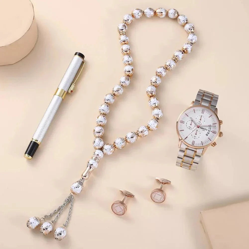 High Quality Box Luxury Quartz WristWatch Rosary Bracelet Cufflink Pen