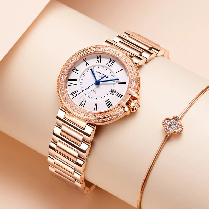 CARNIVAL Brand High-End IW Series Luxury Quartz Watch Women Stainless