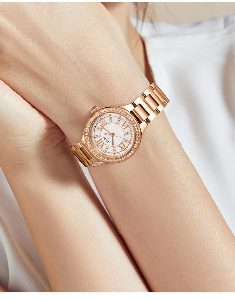 Women Ladies Brand Luxury Dress Wristwatches Girls Waterproof Rose