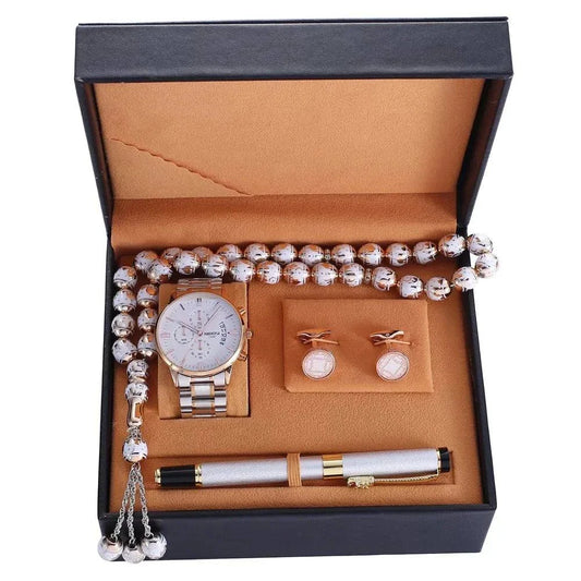 High Quality Box Luxury Quartz WristWatch Rosary Bracelet Cufflink Pen