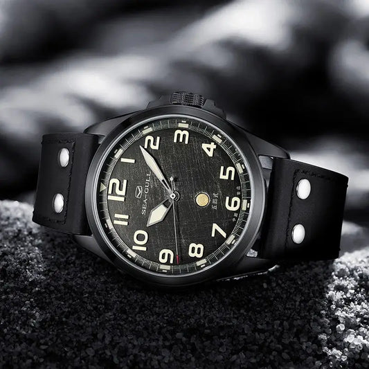 Seagull 43mm Pilot Watch Vintage Military Enthusiasts Men's Automatic Mechanical Watches Nylon Strap Luminous 10Bar 6107