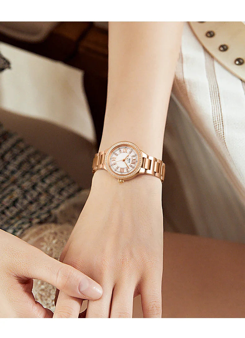 Women Ladies Brand Luxury Dress Wristwatches Girls Waterproof Rose