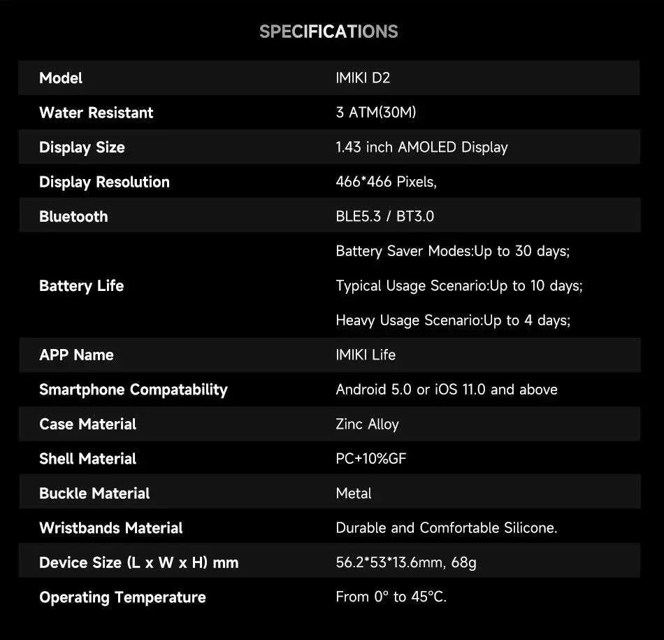 ARRIVALS IMIKI D2 Smartwatch Super-retina AMOLED Display Long Battery