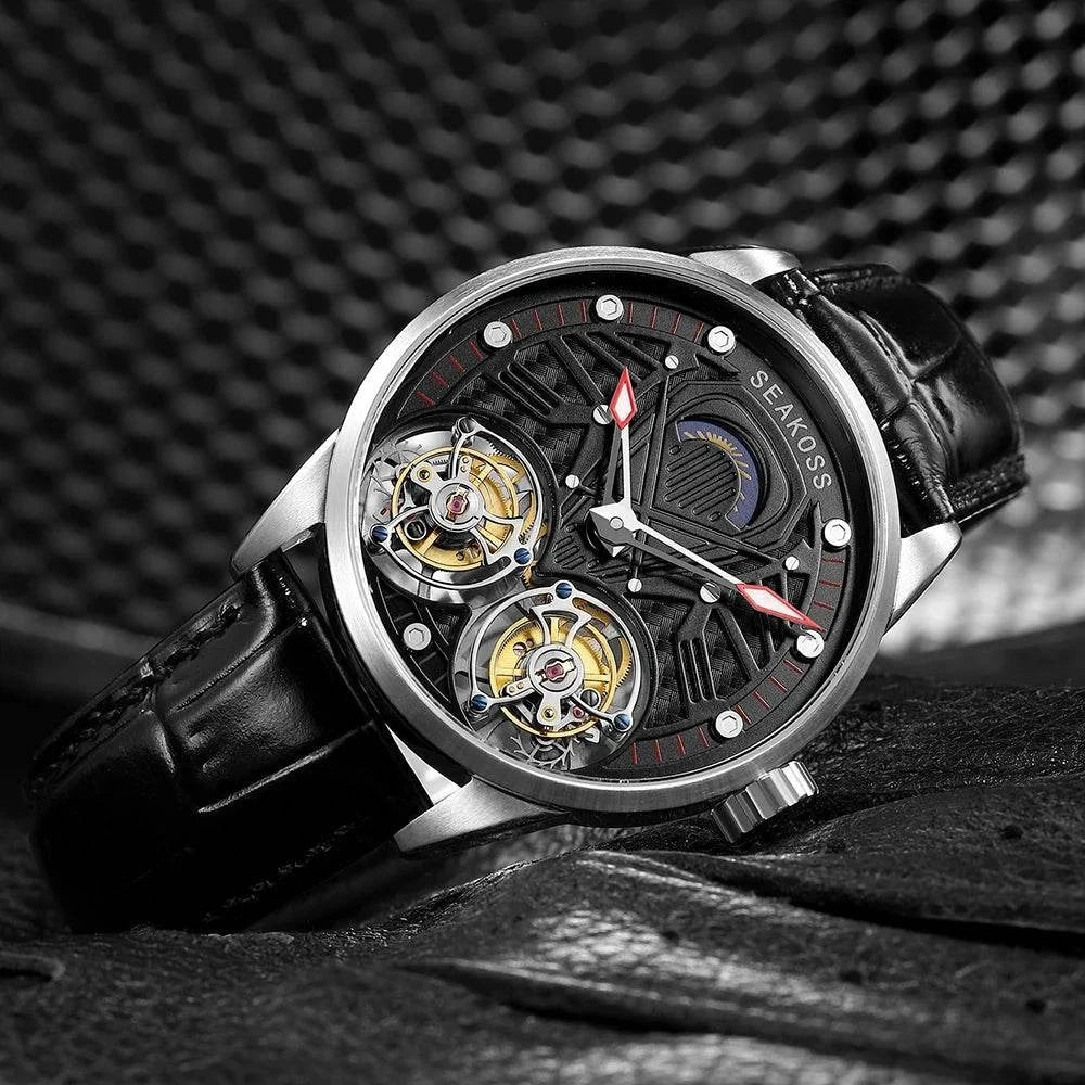 Tourbillon Manual Mechanical Watches Double Tourbillon Luminous Hands