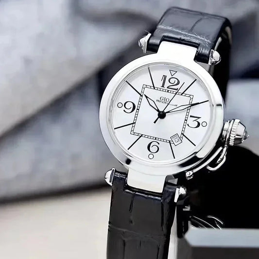 Luxury Lady Women Quartz Watch Stainless Steel Silver Diamonds Bezel 