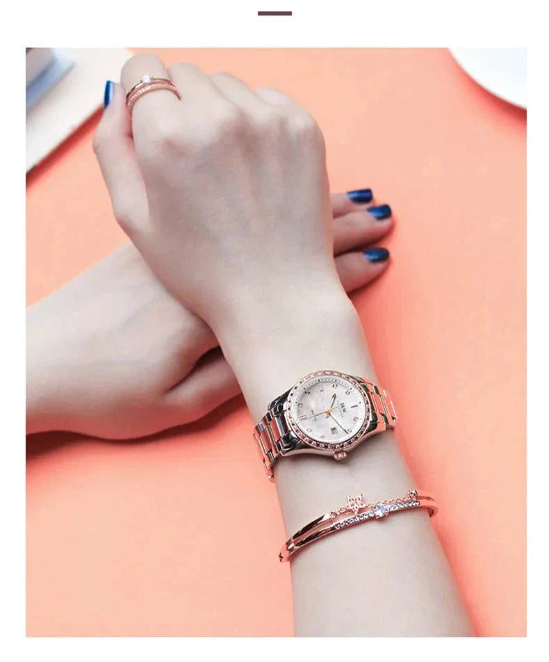 Women Ladies Fashion Girls Stainless Steel Dress Wristwatch Waterproof