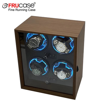 FRUCASE Wooden Watch Winder for Automatic Watches 4 Rolex Box Jewelry Display Collector Storage Wood grain with light