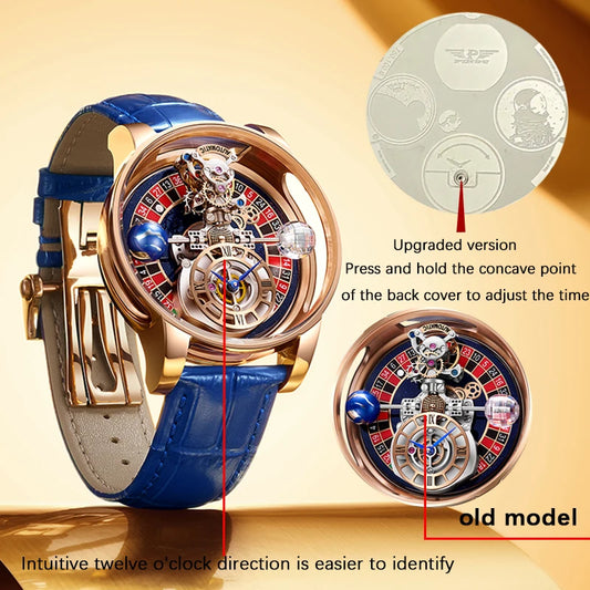 Pindu Man Wristwatch Transparent Hollow Design Celestial Roulette Quartz Watches Water Resistant Leather Jacob Co Men's Watch