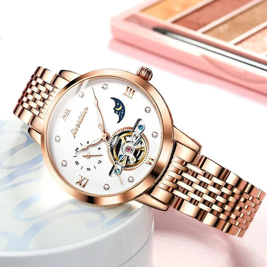 Women Hollow Skeleton Luxury Hand Clock Waterproof Luminous Fashion 