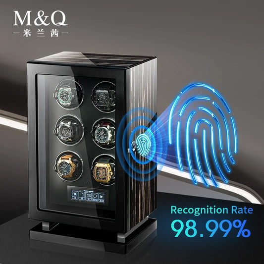 Mechanical Automatic Watch Winder Luxury Fingerprint Wood Watch Safe Box Touch Control and Interior Backlight Watches Storage