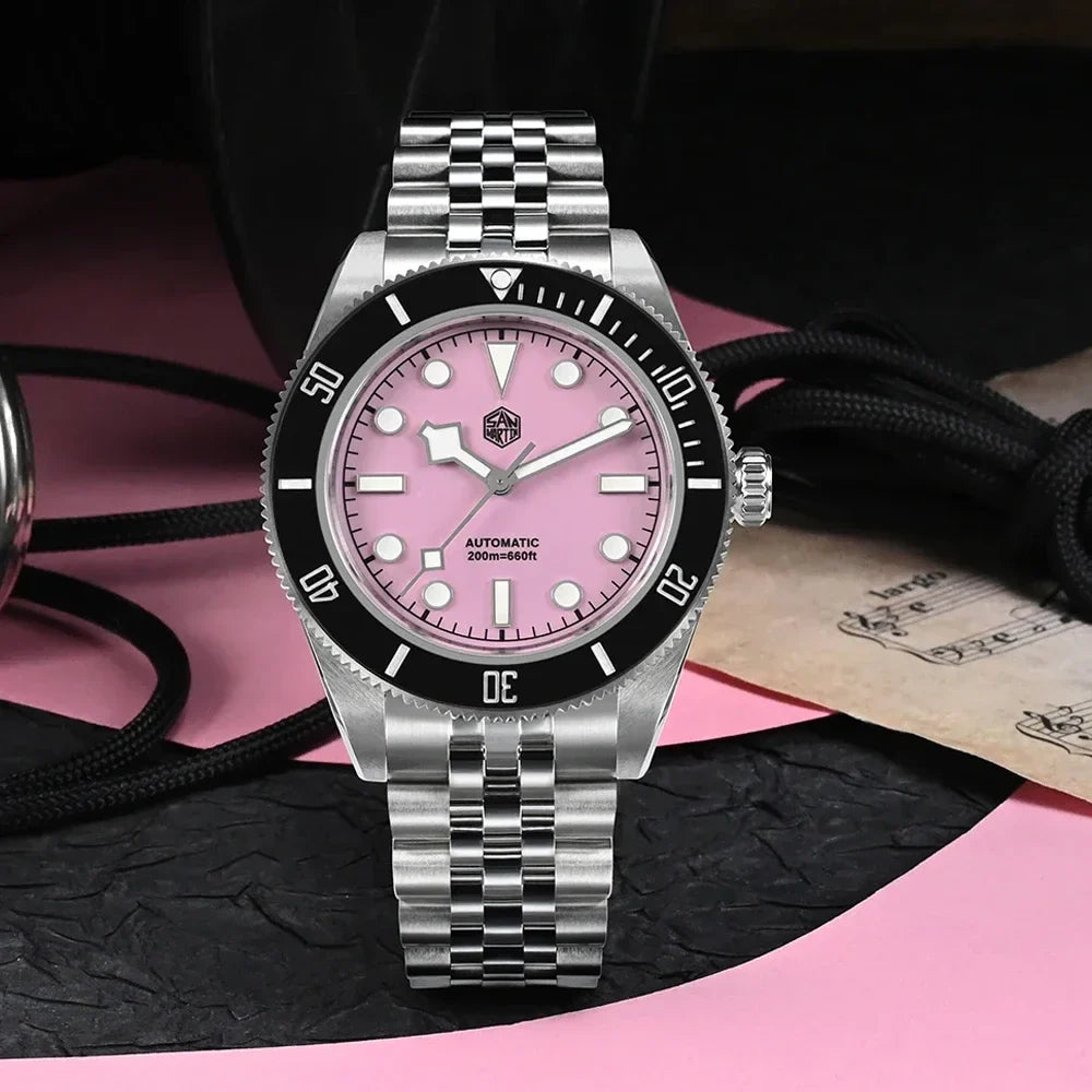 San Martin SN0128 40mm Men Dive Watch NH35 Automatic Mechanical Pink 