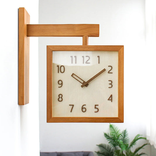 Corner Clock Wall Clock Simple Silent  Double Sided Clock Wooden Decorative Corner Clock for Living Room Household