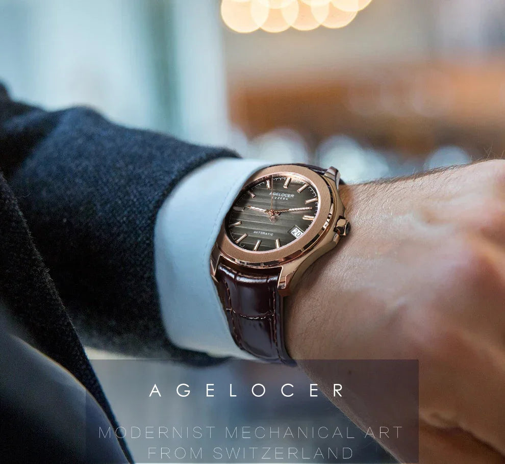 AGELOCER Original Baikal Watch Men's Luxury Gold Watch Big Calendar 