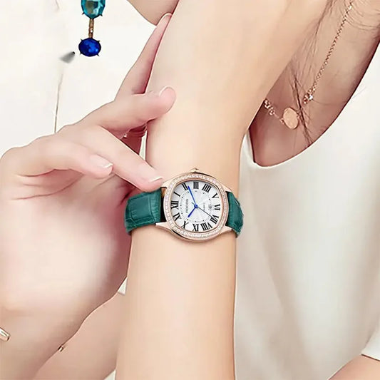 ROCOS Luxury Women Watch Fashion Elegant Diamond Wristwatch Leather RO