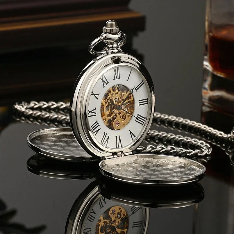 New Hand Wind Mechanical Men Pocket Watch Skeleton Dial Steampunk Necklace Pendant Vintage Dress Fob Watches for Weeding Gift