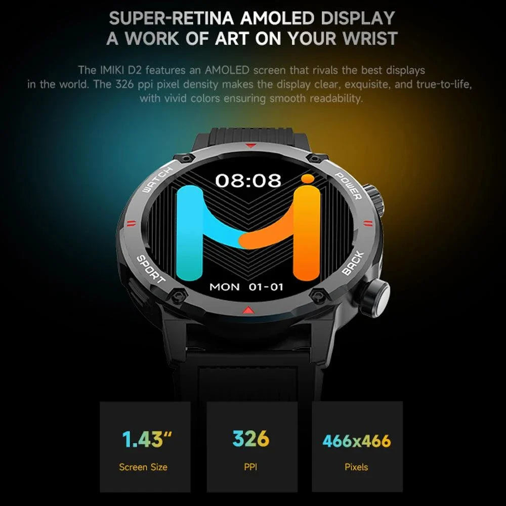 ARRIVALS IMIKI D2 Smartwatch Super-retina AMOLED Display Long Battery