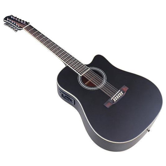 Black 12 Strings Electric Acoustic Guitar 41 Inch Basswood Body Folk Guitar Music Instruments Good Handicraft
