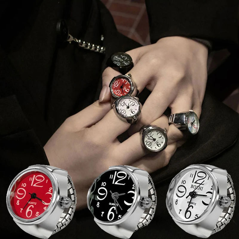 Kiss Jewelry Women Men Vintage Classic Finger Watch Rings Punk Stretchy Strap Quartz Watches Clock Ring Hip-hop anillos 2023