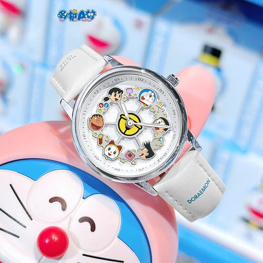 Cute Doraemon Spin Cartoon Watch Student Quartz Watch Waterproof Glow-In-The-Dark Creative Fashion Student Watch Girl'S Day Gift