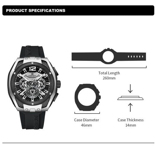 NAVIFORCE Man Watch Multifunction Quartz Chronograph Auto Date Luminous Clock