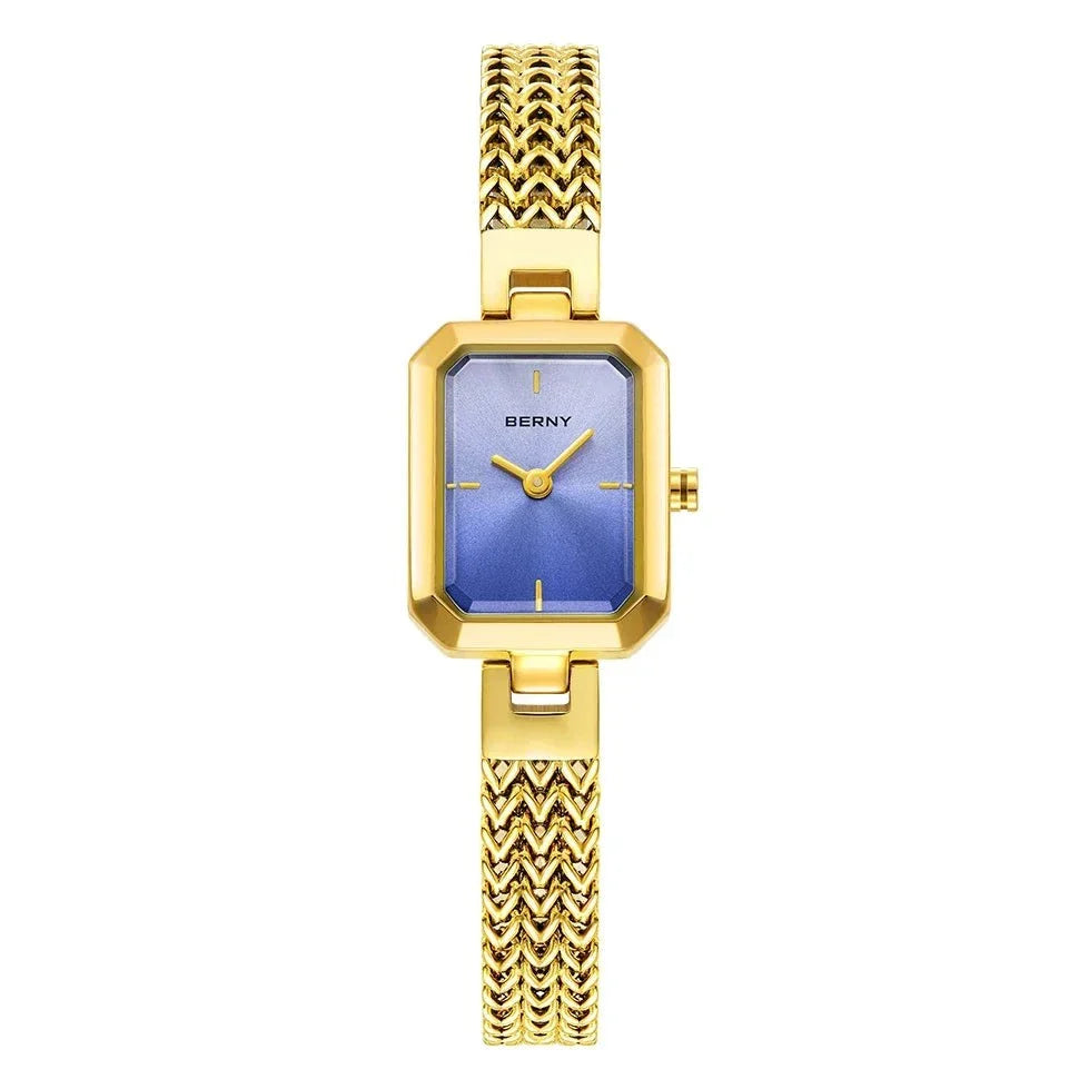 BERNY Women Watch Golden Rectangle Quartz Fashion Minimalist 