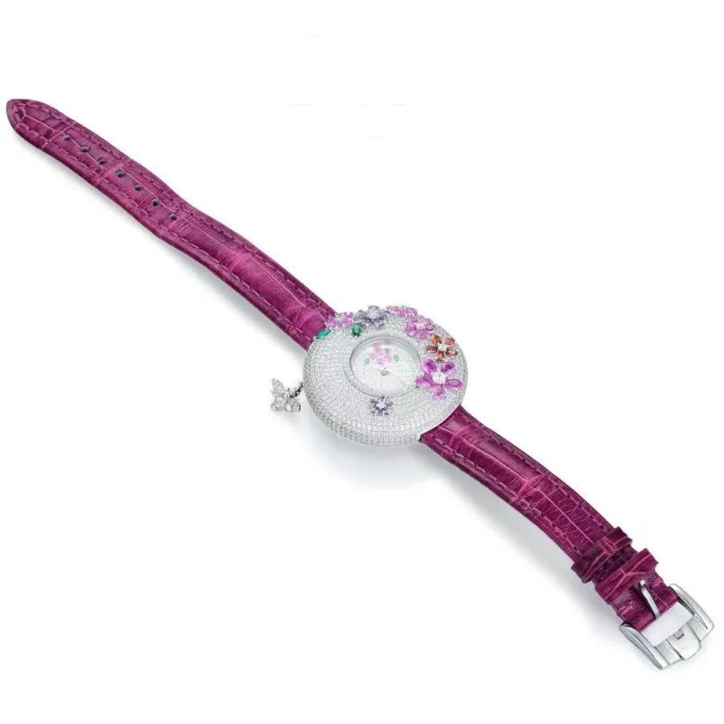 Women Luxury 925 Sterling Silver Popular Pink Flowers Ladies Bracelet