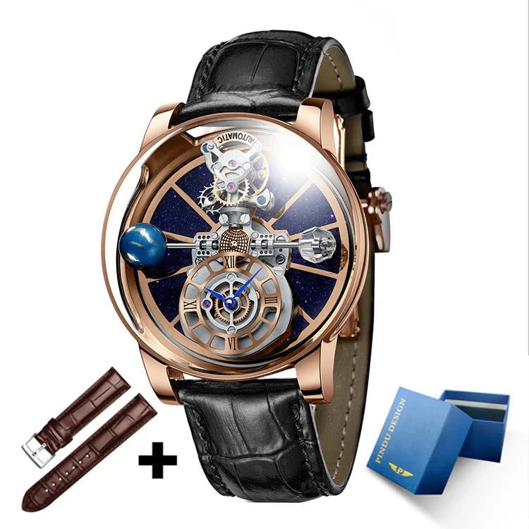 Pindu Man Wristwatch Transparent Hollow Design Celestial Roulette