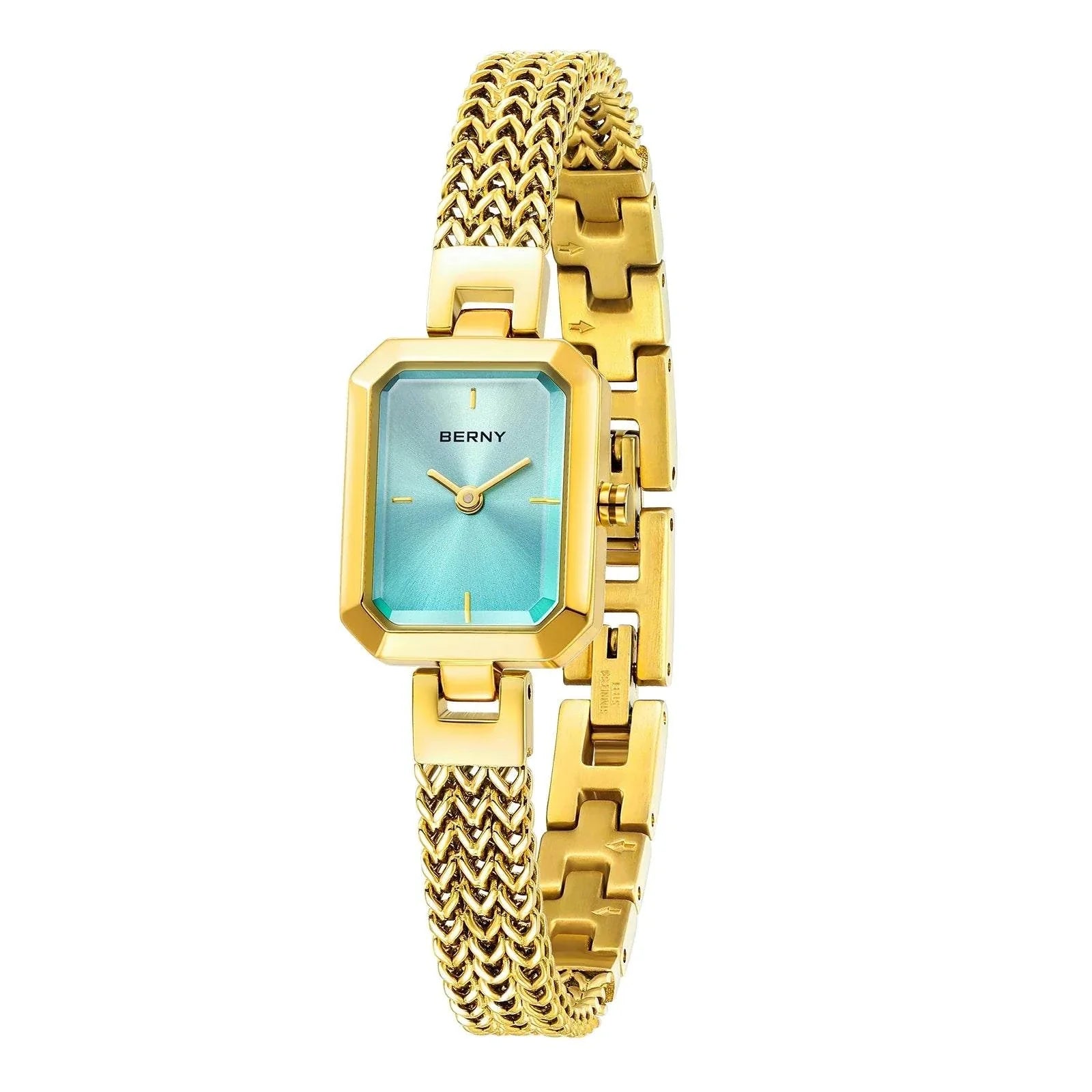 BERNY Women Watch Golden Rectangle Quartz Fashion Minimalist 