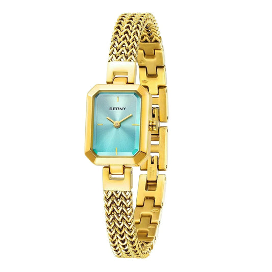 BERNY Women Watch Golden Rectangle Quartz Fashion Minimalist 