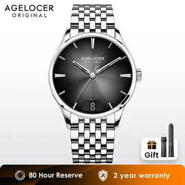 AGELOCER Original Budapest Watch Steel Strap Men's Business Dress Big Calendar Automatic Mechanical Watch Birthday Gift for Men