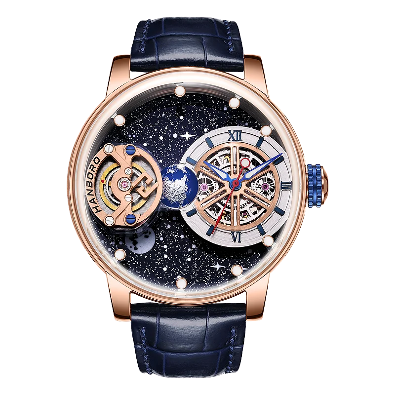 Men Luxury Celestial Mechanical Wristwatches Earth Theme Design