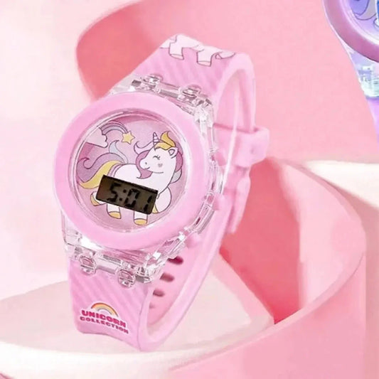 1pcs Unicorn Pink Silicone Electronic Watch +1pcs Unicorn Crystal Bracelet Set