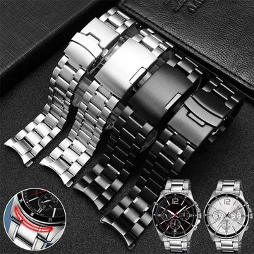 Curved End Stainless Steel Strap Men 20mm 22mm High Quality Metal Watchband Watch Chain Bracelet