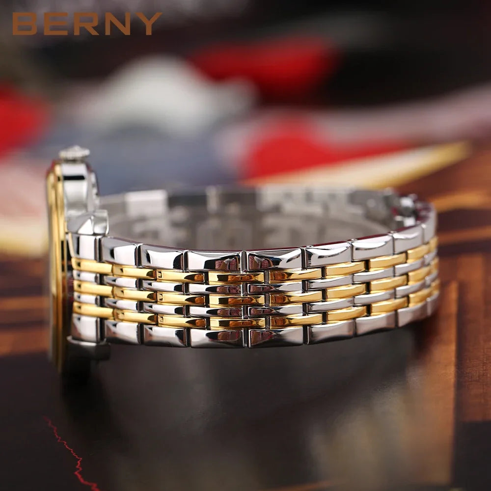 BERNY Women Quartz Watch Butterfly Buckle Stainless Steel Strap Pagani