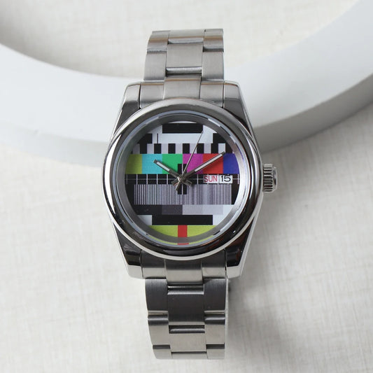 NH36 Watch DIY TV Malfunction Style Dial 50 Meter Waterproof Sapphire Crystal Oyster Administrative Strap NH36 Watch For Men