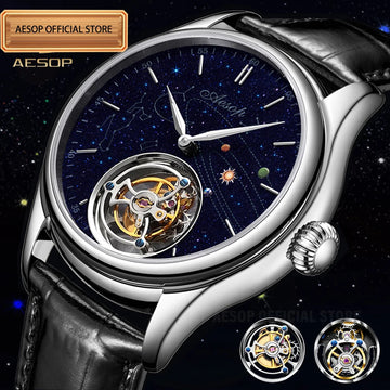 AESOP Flying Tourbillon Movement Mechanical Watch For Man Luxury Fashion Skeleton Waterproof Wristwatches Sapphire Mirror 2023 A