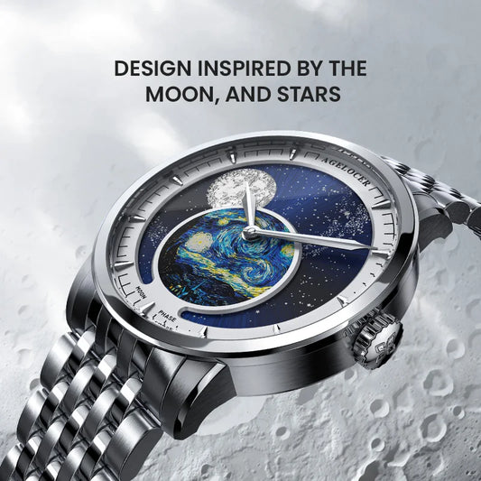 Astronomer Watch Van Gogh Oil Painting Steel Strap Men's Business Luxury Automatic Mechanical Moon Phase Watch