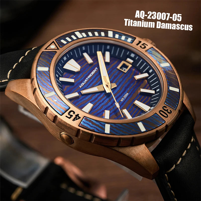 Aquatrident Field Watch Bronze CUSN8 Automatic Mechanical Watch 200M Waterproof Clock Swiss Luminous Military Retro Watch Men's