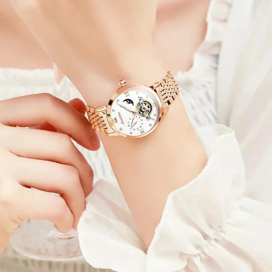 Women Hollow Skeleton Luxury Hand Clock Waterproof Luminous Fashion 