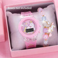 1pcs Unicorn Pink Silicone Electronic Watch +1pcs Unicorn Crystal Bracelet Set