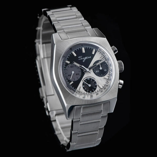 Timeless design: Mechanical chronograph watch with Swanneck movement and domed sapphire crystal