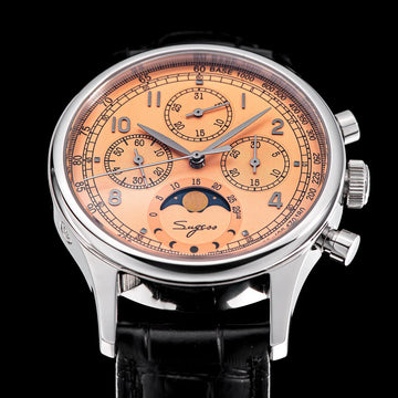 Refined design: Chronograph with moon phase, Swanneck seconds hand, and sapphire crystal