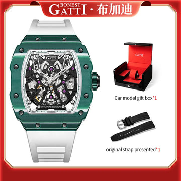 BONEST GATTI Brand Watch Carbon Fiber Men Fashion Light Luxury Through Hollow Automatic Mechanical Watch Sports Waterproof Watch