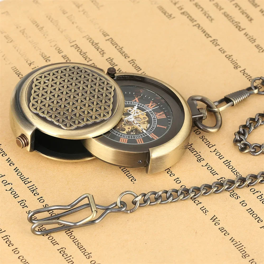 Steampunk Bronze Mechanical Pocket Watch Retro Creative Rotating Cover Roman Numeral Display Manual Mechanism Pendant Male Clock