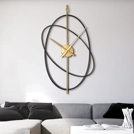 New Iron Wall Clock Metal Oval Clocks Wall Home Decor Modern Design Art Silent Clock Paint Craft Living Room Simple Decoration